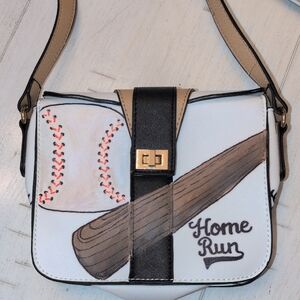 "Home Run " Baseball Themed Hand Painted Crossbody Bag